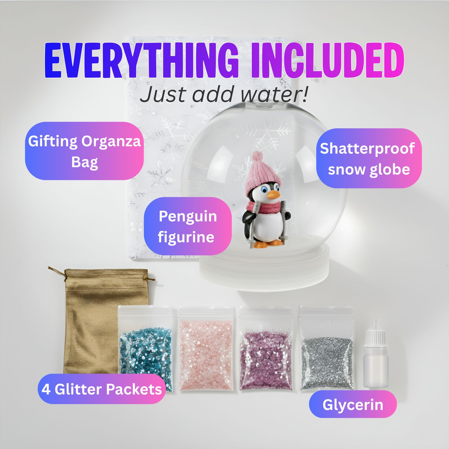 Cozy Penguin with Pink Hat Snow Globe Kit